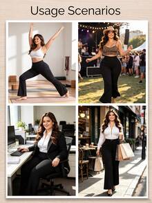 Autumn/Winter New Women's Plus Size Solid Color High Waist Elastic Flare Leggings Slimming Minimalist Versatile Yoga Casual Long Pants Sports Black - Black - View 9