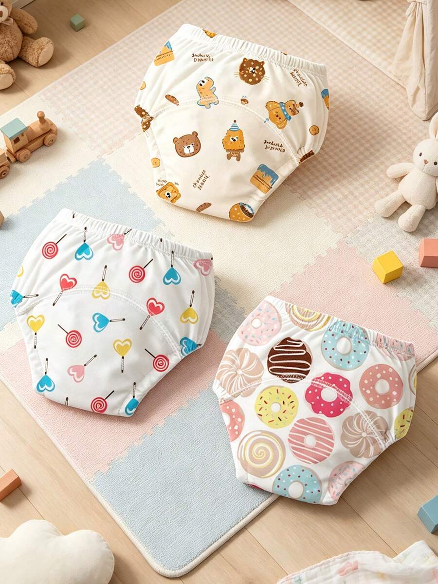 3pcs Baby Toddler Daily Replacement Potty Training Pants, Skin-Friendly Soft Washable Reusable Diaper Underwear, Comfortable Snug Fit - Multicolor - View 1