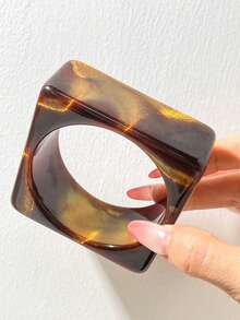 European And American Style Exaggerated Wide Resin Bracelet, Pearlescent Iridescent Marbled Texture Square And Round Vintage Accessory Bangle - Multicolor - View 13