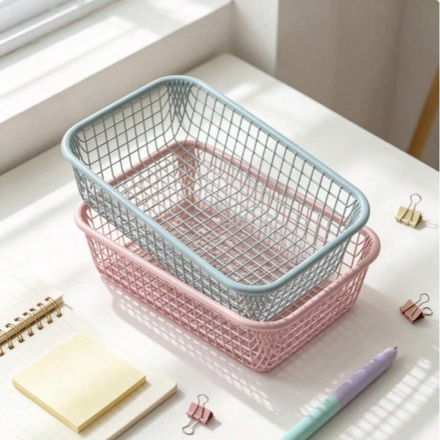 1 giỏ đựng bằng dây kim loại màu kem, ống cắm bút lưới rỗng, khay sắp xếp văn phòng phẩm đa năng tối giản, lưu trữ để bàn, bộ đa năng phù hợp cho đồ dùng học tập, văn phòng, học sinh, quay lại trường và đồ dùng học tập - Nhiều màu - Xem 1