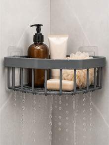 Wall-Mounted Bathroom Storage Rack, Quick Drain Organizer With 2 Adhesive Hooks. Ideal For Storing Shampoo, Soap, And Sponges. No Drilling Required, Suitable For Bathroom And Kitchen Organization. A Must-Have For Back-To-School Season. - Multicolor - View 2
