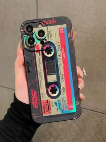 1pc Vintage Cassette Tape Pattern Full Coverage TPU Shockproof Phone Case Compatible With Apple 17 16 15 14 13 12 11 Pro Max And Series - Black - View 1