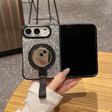 1pc Glitter Sequin Multi-Color Optional, Anti-Drop, Anti-Shock, Anti-Scratch, Anti-Fingerprint, Anti-Dust, Rotating Makeup Mirror Stand, Magnetic Ring, Full Hinge Protection, Raised Lens Protection, Anti-Scratch Wear-Resistant, Glitter Patch + PC Hard Shell Material, Foldable Full Coverage, Phone Case, With Silicone Strap, Suitable Compatible With Apple Duo, Ins, Girly Style, Student, Luxury Shiny, New Year, Valentine's Day, Christmas - Multicolor - View 8