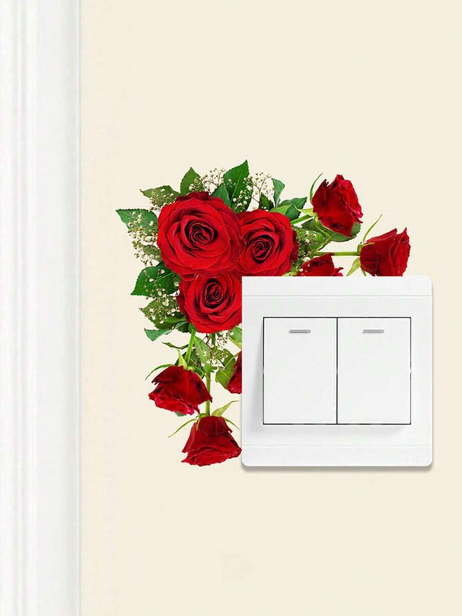 1pc Rose Pattern Switch Sticker, Stickers, Wall Decal, Vinyl Decal For Home Decorations, Spring Decoration Items Refresh Your Home, Festival Decoration Stickers Gifts Birthday Graduation - Multicolor - View 1