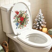 1/3pcs Christmas Flower Toilet Cover Sticker, Featuring A Cardinal Pine Design, Vinyl Removable Self-Adhesive Paper, Suitable For Decoration Of Toilet Covers, Storage Cabinets And Washbasins In Bathrooms - Multicolor - View 6