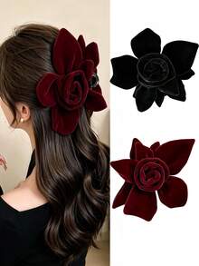 1pc/3pcs Women's Korean Large Flower Niche Design Hair Claw Clip, Summer Large Size Hair Claw For Thick Hair, Back Of Head Hair Accessory - Multicolor - View 7