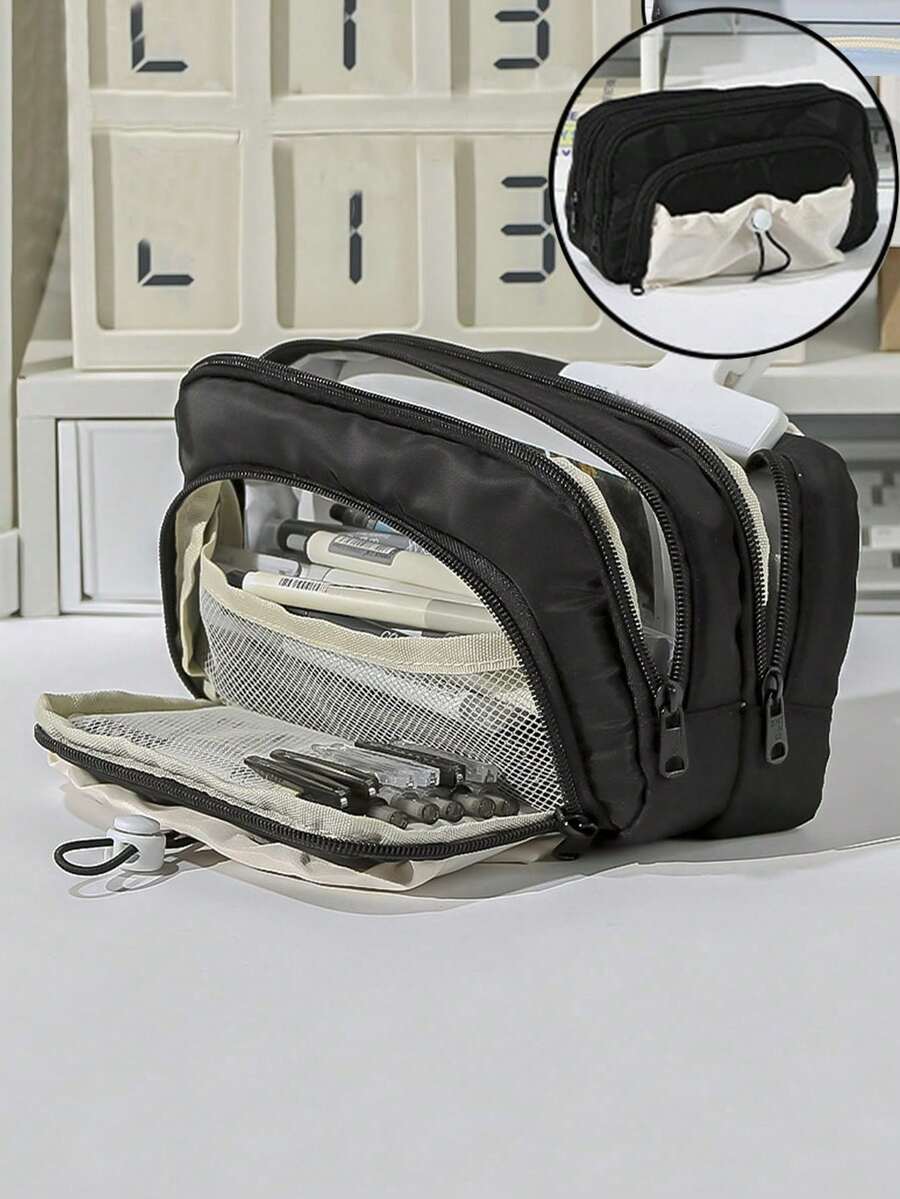 1pc Large Capacity Drawstring Pencil Case, Study Pencil Storage Bag, Pencil Box, Multi-Layer Pencil Pouch, Can Store Pens, Markers, Cosmetics Storage Box, School And Office Supplies, Back To School Essential Stationery, Creative Teacher Gift, Birthday Gift
