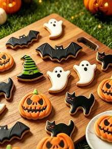 6/26/56Pcs Halloween Cookie Cutter & Candy Triangle Bag Set, Spooky Ghost Bat Pumpkin Witch Hat Cat Shaped Metal Biscuit Molds With Printed Treat Bags, For DIY Baking, Party Favors & Hand‑Made Clay Projects - View 6