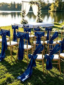 20pcs Wedding Satin Chair Sashes Navy Blue Bows 6x 102 Inches (Approx. 15x260 Cm) Ribbon Fabric Bands Suitable For Banquet, Party, And Other Chair Decorations - Navy Blue - View 7
