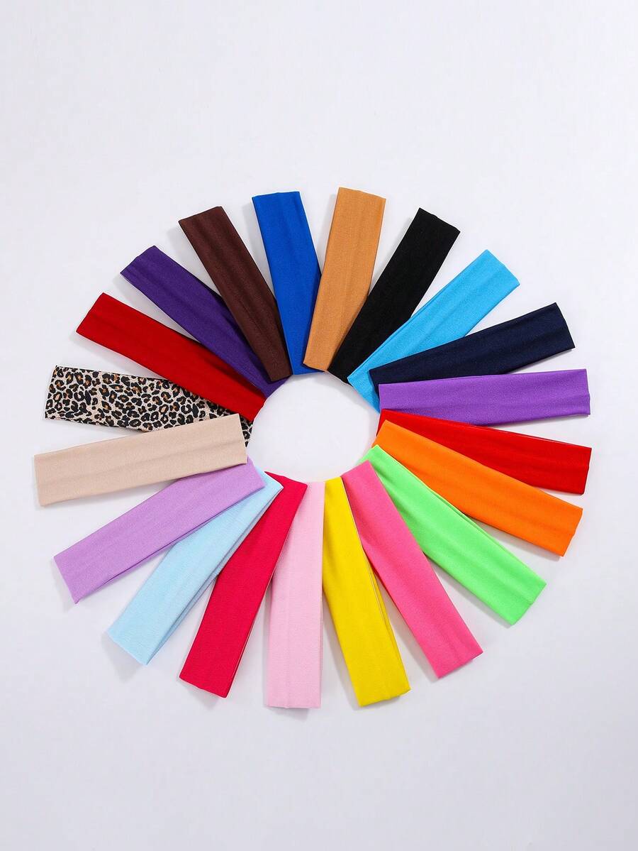 20pcs Leopard Print & Solid Color Sports Yoga Headbands