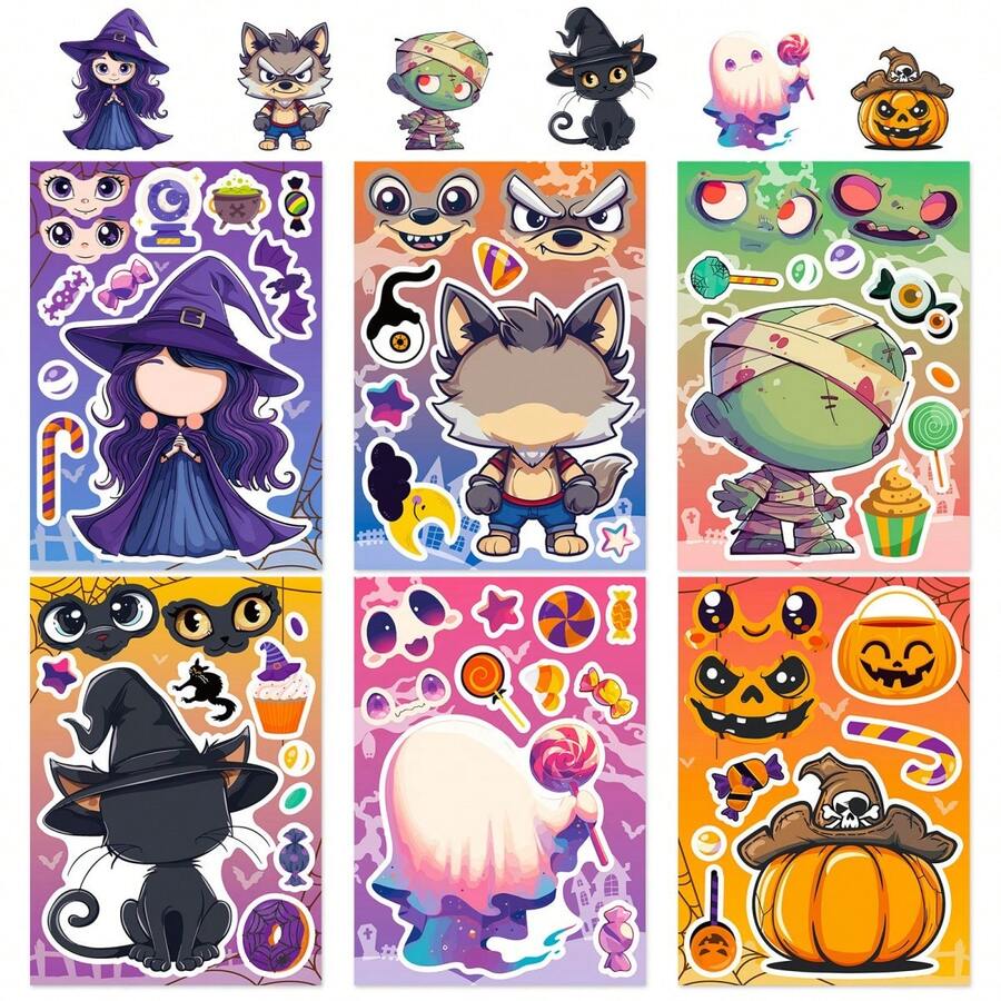Homemade Halloween Party Game Stickers - Pumpkin, Vampire, Zombie, And Witch Patterns - Perfect For Handmade And Decoration - Multicolor - View 1