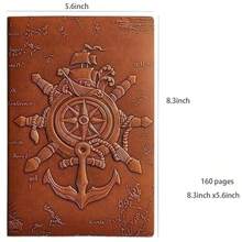 1pc LiVash Vintage PU Leather 3D Embossed Nautical Notebook - 160 Pages A5 8.3x5.6 Inches - Diary And Writing Journal, Unisex - Multicolor - View 6