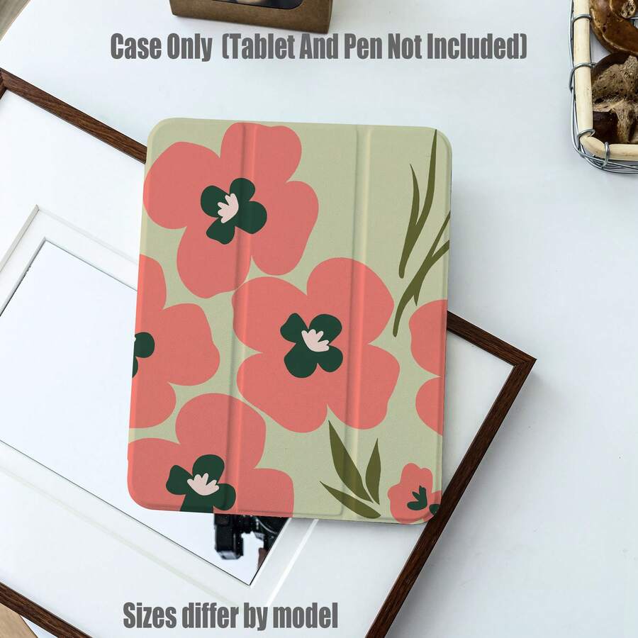 Floral Pattern Tablet Protective Case, Tri-Fold High Transparency Acrylic With Pen Slot Protective Case. Tablet Protective Case Features: Tri-Fold Stand Design, Smart Sleep/Wake, Full Coverage Protection, Skin-Friendly Frame Material, Air Cushion Anti-Drop Frame, Multi-Angle Stand, Built-In Pen Slot, Precise Cutouts, Lightweight And Portable. - Multicolor - View 1