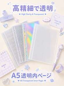 10pcs A5 Transparent Loose-Leaf Sticker Storage Pages, PP Transparent Binder Refill Pages, Suitable For DIY Sticker Albums, Planners, Notebooks, Diaries, Scrapbooks, Passport Holders, School And Office Supplies,Back To School - Transparent - View 6