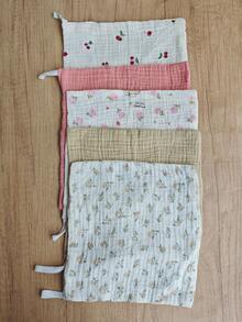 Baby Floral Face Towel 4-Layer Gauze Small Square Cloth, Infant Drool Bib, Face Cloth, Pure Cotton Feeding Bib, Handkerchief - Multicolor - View 11