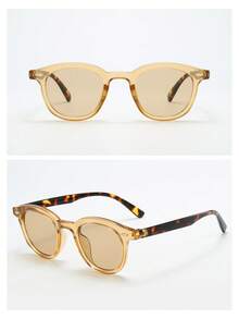 2pcs Unisex PC Material Oval Small Frame Premium Minimalist Fashion Glasses, Suitable For Party, Casual, Travel, Vacation, Beach, Daily Wear - 2-piece Combo Pack (Tea Tea 10 Black/Blue) - View 4