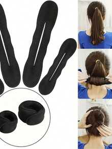 1/3pcs Hair Bun Styling Set, Upgraded Donut Hair Bun Maker, Sponge Hair Clips, Multi-Functional Hair Styling Tools, All-In-One Hair Styling Tool Set, Suitable For Daily, School, Wedding, Party, Travel And Styling Needs - Multicolor - View 6