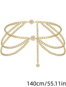 1pc Women's Minimalist Multi-Layer Round Pendant Waist Chain, Elegant Versatile Dress Belt, Daily And Party Accessory - Gold - View 8