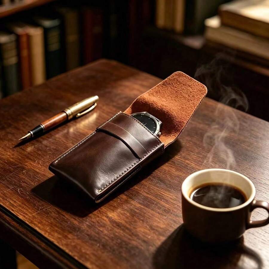1pc Watch Storage Bag, Travel Single Watch Box, Christmas Anniversary Birthday Gift Box, Genuine Leather Portable Watch Storage Pouch, Single Watch Anti-Drop Protective Leather Case, Home And Business Trip Watch Storage Organizer - Multicolor - View 1