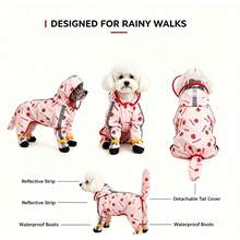 Fruit Series Waterproof Dog Raincoat Set, Includes 1 Upgraded Raincoat, Free Matching Color Waterproof Leash, Multiple Colors Available, Windproof & Fully Waterproof, Full Coverage Design, With Special Buckles, Non-Slip Rubber Sole, Adjustable Hook And Loop, Full Paw Coverage And Reflective Strips - Multicolor - View 2
