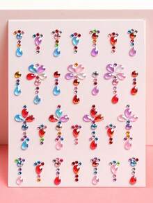 2PCS Multi-Particle 3D Asymmetric Self-Adhesive Rhinestone Petal-Shaped Brow Stickers, Y2K Holiday Gift DIY Music Festival Party Makeup Ball Face Decoration Rhinestone Stickers - Multicolor - View 7