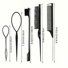 5/7pcs Comb Set, Styling Comb Set, Teasing Comb, Rat Tail Comb, Edge Brush For Edge And Back Grooming, Detangling, Smoothing Hair, Combs, Hair Clips, Braiding Tools, Hair Products And Accessories, Suitable For Hair Salon, Beauty, Travel Essentials, Back To School, Travel And Vacation Essentials - 7-piece Set Black - View 6
