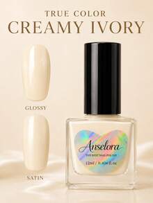 Anselora Creamy Ivory Water-Based Nail Polish, High Gloss Quick Air Dry Smooth Coverage Nail Varnish, 12ml No Lamp Needed Daily DIY Manicure - White - View 3