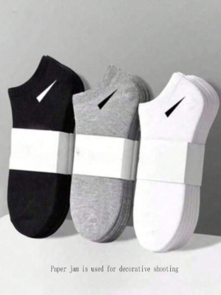 6/9/15 Pairs Unisex Socks, Sports Socks, White/Black/Grey Short Socks, Invisible Socks, Solid Color Minimalist Fashion, Suitable For Daily Casual Wear - Multicolor - View 1