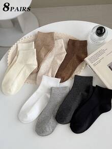 1/3/5/8 Pairs Women's Pure Cotton Short Socks, Multi-Color Combination, Unisex Style, Autumn/Winter New Arrival, Holiday Gift - Multicolor - View 15