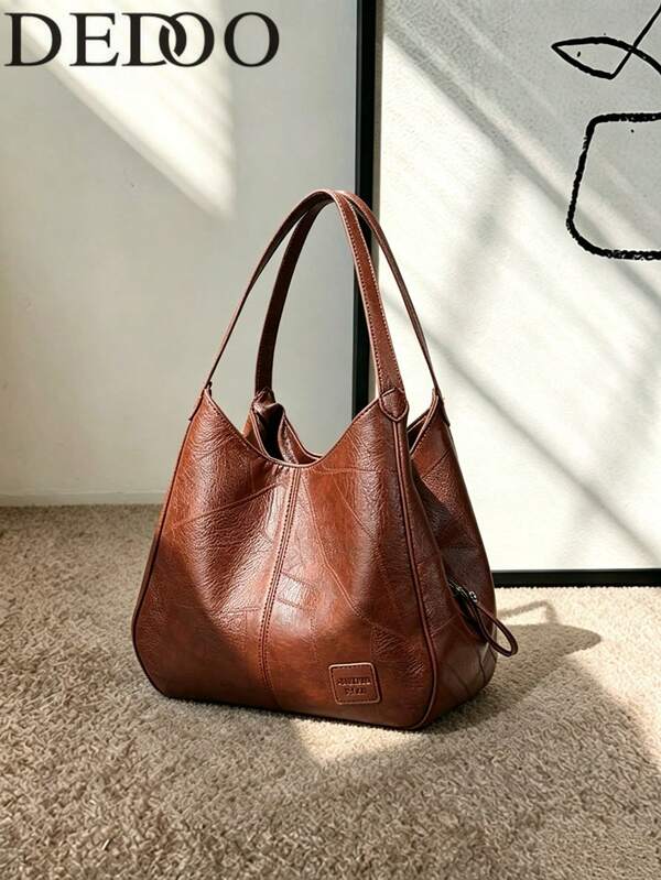 Dedoo Women's Bucket Shoulder Handbag, Minimalist Fashion Large Capacity Tote Bag, Soft Faux Leather Shoulder Bag, Zipper Handbag