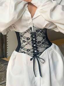 1件女士复古风配饰黑色时尚透明蕾丝腰带，适合万圣节派对或日常穿着 - 黑色 - 查看 10