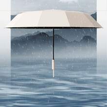 60-Rib Ultra-Strong Windproof Fully Automatic Umbrella, Unisex Large Size Rainproof Sun-Protection Anti-UV Folding Umbrella (Green), Boys Valentine's Day Heart Summer Cool Beach Travel Spring/Summer Selected Bridesmaid Gift Bedroom Decor Garden Kitchen Decor Summer Beach Travel Essential Room Decor Squeeze Toy Graduation Season Outdoor Garden Travel Essential Portable Essential Beach Essential Graduation Season Graduation Ceremony Graduation Gift - Beige - View 4