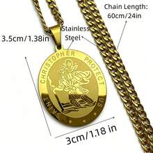 1pc Men's Protective Amulet Necklace, St. Christopher Pendant, Christian Faith Jewelry Gift, Daily Wear, Christmas Thanksgiving Gift - Pendant Necklace - View 4