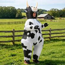 1pc (Blower Not Included) Cow Adult Inflatable Costume, Polyester Inflatable Role Play Cow Outfit Props, Suitable For Halloween, Carnival, Various Events And Parties - Black and White - View 2