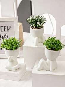 1/3pcs Artificial Succulent Plants, Single Mini Succulent Potted Plant, 3 Styles Available, Cartoon Style, PP Material, PE Material, Green, Desktop Decor, Home Decor, Hotel, Restaurant, Living Room, Bedroom - Multicolor - View 1