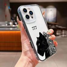 1 قطعة غطاء هاتف TPU بتصميم نمر وفهد ورقم الحظ مع إطار أسود 2 في 1، متوافق مع سلسلة Apple 17 16 15 14 13 12 11 Plus Pro Max، بأسلوب شخصي على طريقة إنستغرام - شفاف - مشاهدة 2