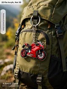 1pc 2D Flat Acrylic Motorcycle Keychain, Sports Motorcycle Design, Black White Red Color Scheme, Suitable For Hanging On Bags, Backpacks, Handbags Or Car Keys, Unisex, Daily Use, Birthday Gift And Great Gift For Motorcycle Enthusiasts - Multicolor - View 5