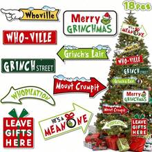 The Grinch 21/18/12pcs The Cartoon Theme Holiday Party Decorations Christmas Signage Road Signs Christmas Tree Hanging Ornaments - Decorative Pendant - View 11