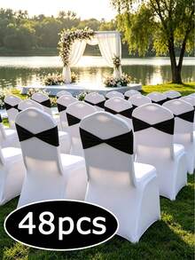 48pcs Elastic Fiber Chair Bowknot Bands, Stretchable Dining Chair Decor Covers With Elastic Band, No Buckle, Suitable For Weddings, Parties, Ceremonies, Banquets - Black - View 13