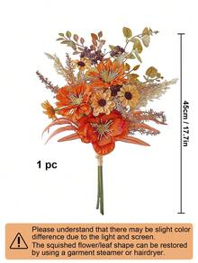 1束人造花 仿真銀蓮花配雛菊與尤加利葉 真觸感銀蓮花花束 適用花瓶、居家、酒店房間、婚禮裝飾、桌面中心裝飾、秋季裝飾 - 珊瑚橙 - 查看 10