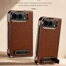 1pc Multi-Color Lychee Leather Texture Anti-Drop Shockproof Scratch-Resistant Anti-Fingerprint Dust-Proof Integrated Shell Film With Built-In Hidden Metal Kickstand Raised Lens Protection Front Screen Protector Electroplated Metal Frame Full Coverage Protection PU Leather Lychee Grain Material Electroplated Frame Crafting Light Luxury Business Style Foldable Phone Protective Case Phone Cover Suitable Compatible With Apple Duo For Business Professionals - Multicolor - View 7