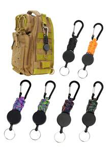 1pc Outdoor Retractable Buckle, Paracord Braided Retractable Easy-Pull Buckle, Camping Hiking Anti-Loss Buckle, Automatic Retractable Keychain - Multicolor - View 1