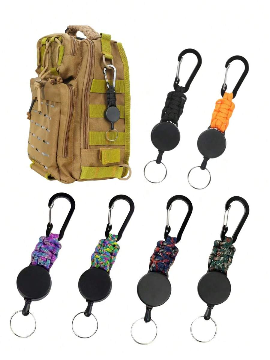 1pc Outdoor Retractable Buckle, Paracord Braided Retractable Easy-Pull Buckle, Camping Hiking Anti-Loss Buckle, Automatic Retractable Keychain - Multicolor - View 1
