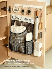 1pc Wall-Mounted Plastic Bag Holder, Large Capacity Kitchen Trash Bag Storage Rack, Self-Adhesive Shopping Bag Organizer, Suitable For Kitchen Cabinet Doors, Space-Saving Home Storage Accessory, Kitchen Organization - Multicolor - View 4