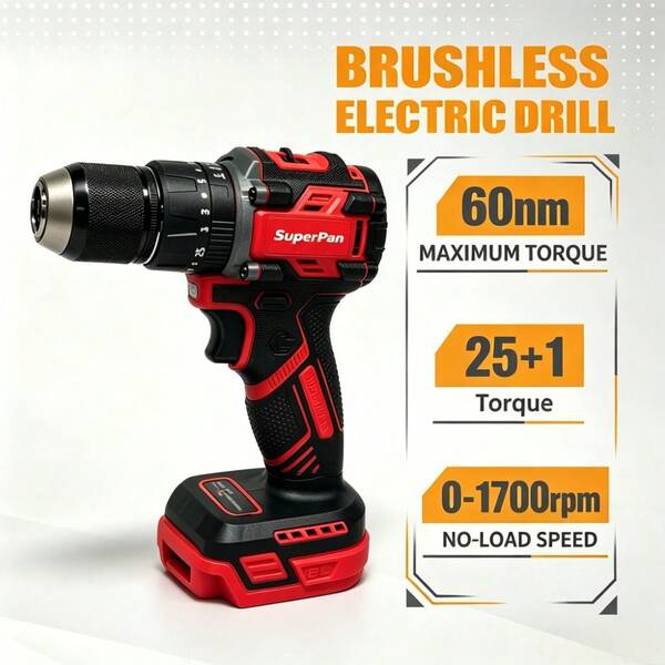 Bor Tanpa Kabel Tanpa Sikat SuperPan 20V, Bor Torsi Tinggi Cocok untuk Proyek Rumah dan DIY, Baterai dan Pengisi Daya Tidak Termasuk