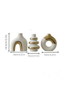 3pcs/Set White & Gold Electroplated Ceramic Vase Set Modern Nordic Aesthetic Decorative Flower Vase For Dried Flowers Table Home Decor - 1PC - View 7