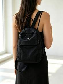 Real Shot Solid Color Unisex Outdoor Backpack, Compact Design, Multi-Pocket Multi-Zipper, Random Zipper Pull - Multicolor - View 2