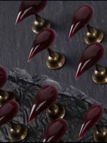 10pcs 25mm Unique Personalized Vintage Street Charm Minimalist Casual Elegant Daily Exquisite Solid Cherry Red Handmade Short Cat Claw Style False Nail Tips Set, Suitable For Girls And Women, Make You More Charming - Burgundy - View 2