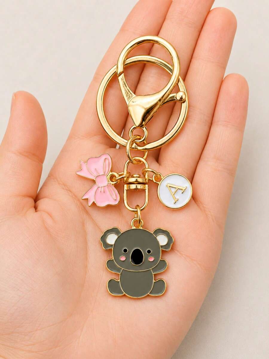 1pc Oil Drip Koala Keychain, Koala Bow Bag Charm, Student Personalized Backpack Pendant, Koala Key Ring, Car Key Chain, Gift For Girls - Grey Koala - View 1