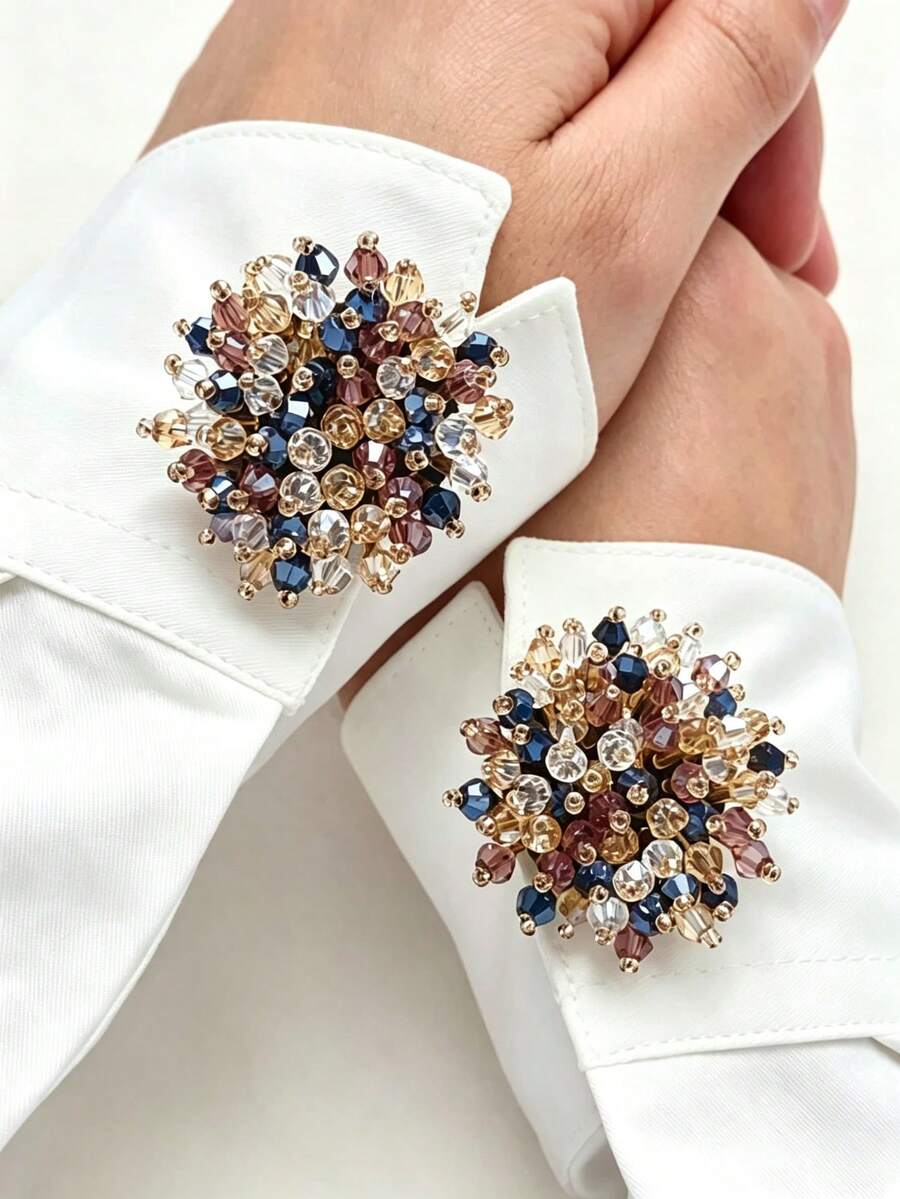 1/3pcs Elegant Geometric Pattern Button Covers, Starry Sky Shirt Button Covers, Clip-On Button Covers, Fashion Crystal Cufflink Covers, Suitable For Formal Wear And Wedding Dress Decoration - Multiple Colors - View 1